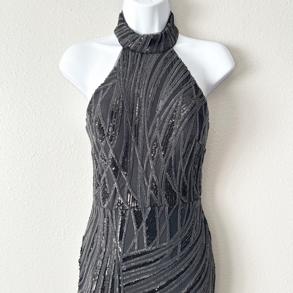 AQUA Sequin Argyle Halter Neck Floor‎ Length Trumpet Mermaid Gown Dress Size 2 - Picture 3 of 14